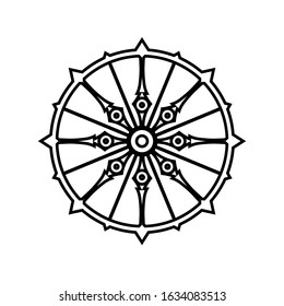 Icono de contorno de rueda de Konark. Imagen de cliente aislada en fondo blanco