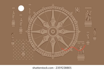 Konark Wheel - Sun Temple - Odisha - Symbol als EPS10-Datei 