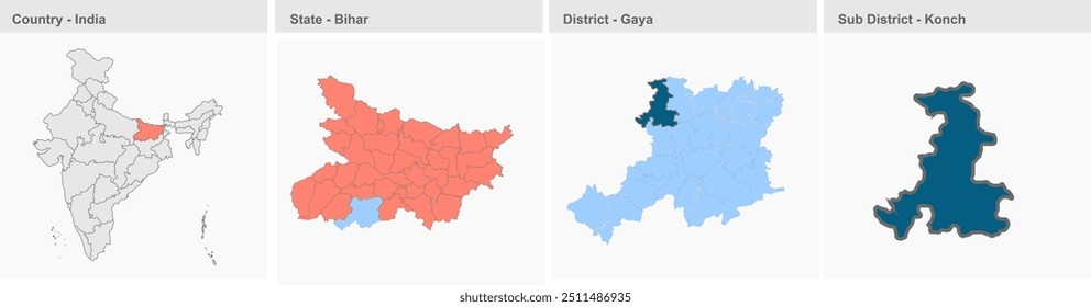 Konch map (District Gaya ,State Bihar, Republic of India), Gaya District, Bihar State, Republic of India, Government of Bihar, Indian territory, Eastern India, politics, village, tourism