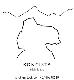 Koncista peak, top in High Tatras mountains, Slovakia. Black and white outline isolated illustration of mountain. 