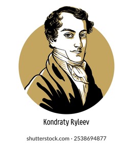 Kondraty Ryleyev is a Russian poet, public figure, Decembrist, one of the five executed leaders of the Decembrist Uprising of 1825. Hand drawn vector illustration