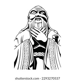 konfusius kong hu cu statue outline vector