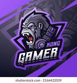 Diseño de logotipo de mascota de deportes de gamer de Kong