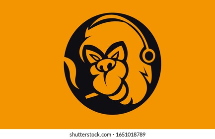 Kong mascot gaming logo design vector with modern illustration concept style for badge, emblem, sticker and t shirt printing. Kong cool with music while smoking illustration for sport team.