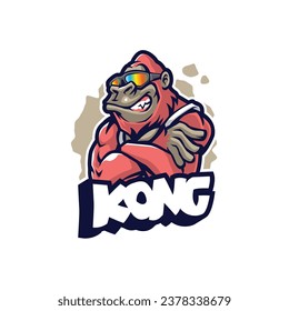 Diseño del logo de la mascota Kong con el moderno concepto de ilustración estilo para la impresión de insignias, emblemas y camisetas. Ilustración inteligente de gorilas.