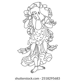 Kongara Dōji. Character from Japanese mythology. Traditional ethnic design. Black and white linear silhouette.