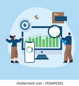 konsep ilustrasi data analyst sedang mengerjakan dengan tim kerja
