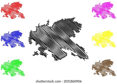 Konstanz district (Federal Republic of Germany, rural district, Baden-Wurttemberg State) map vector illustration, scribble sketch Constance map