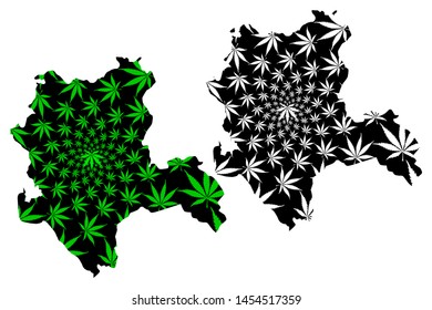 Konya (Provinces of the Republic of Turkey) map is designed cannabis leaf green and black, Konya ili map made of marijuana (marihuana,THC) foliage,