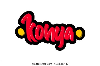 Konya, Turkey city logo text. Vector illustration of hand drawn lettering on white background