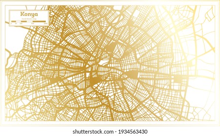 Konya Turkey City Map in Retro Style in Golden Color. Outline Map. Vector Illustration.