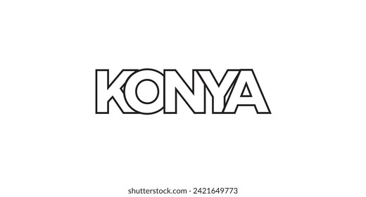 Konya in the Turkey emblem for print and web. Design features geometric style, vector illustration with bold typography in modern font. Graphic slogan lettering isolated on white background.