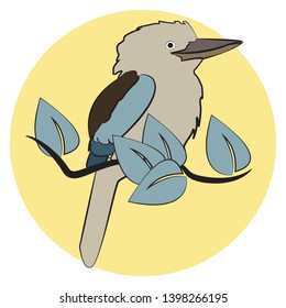 Kookabura on a branch. Drawing.Vector