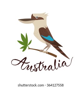 Kookaburra Bird. Vector Travel Card. Travel To Australia. Symbol Of Australia. Australia Calligraphy. Australian Birds. 