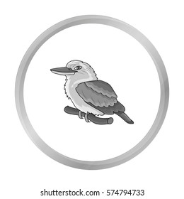 Kookaburra sitting on branch icon in monochrome style isolated on white background. Australia symbol stock vector illustration.