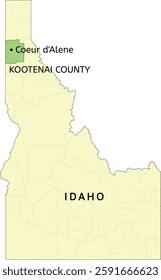 Kootenai County and city of Coeur d'Alene location on Idaho state map