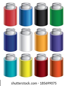 Koozies or Can Coolers is an illustration of blank koozie or can cooler with aluminum can in twelve different colors. Great for mock ups.