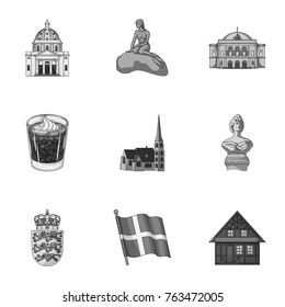 Kopeck, money, crown, and other web icon in monochrome style.Attributes,country, Denmark icons in set collection.