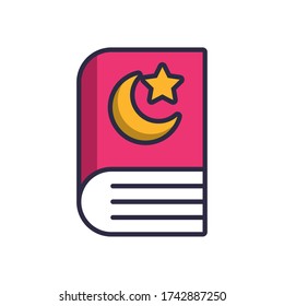 koran book islam with star and moon fill style vector illustration design