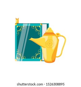 koran book with teapot ramadan kareem vector illustration design