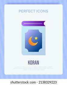 Icono plano de gradiente de Corán. Texto religioso del Islam. Ilustración vectorial.