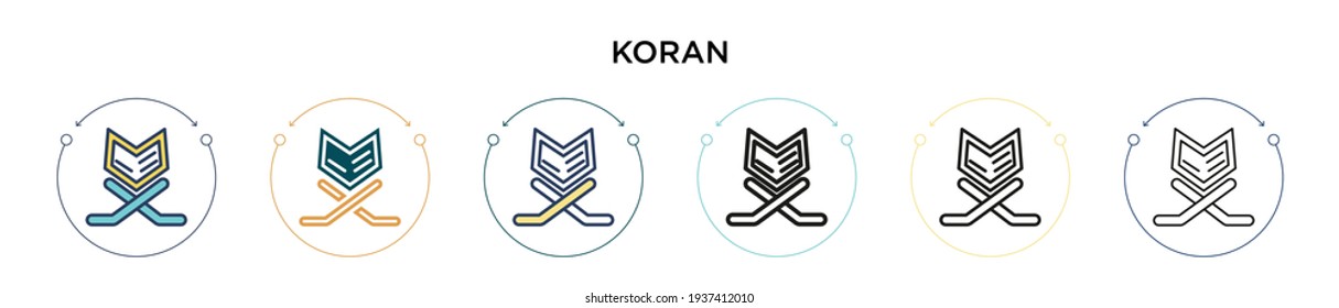 Koran icon in filled, thin line, outline and stroke style. Vector illustration of two colored and black koran vector icons designs can be used for mobile, ui, web