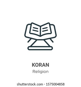 Koran outline vector icon. Thin line black koran icon, flat vector simple element illustration from editable religion concept isolated on white background