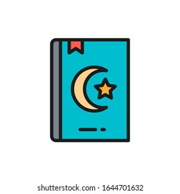 Koran, Quran, holy book for muslims flat color line icon.