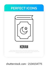 Koran thin line icon. Religious text of Islam. Vector illustration.