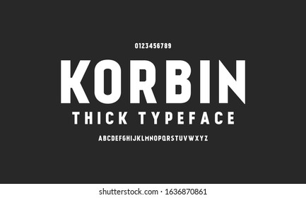 Korbin: Minimalist ultra bold typeface. Typography alphabet a to z. Vector illustration design font. Modern urban display font.