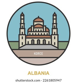 Korce. Cities and towns in Albania. Flat landmark