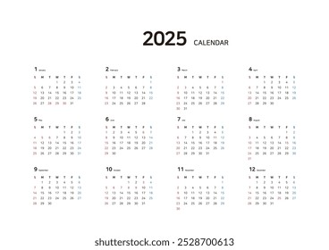 Modelo de calendário de desktop da Coreia 2025