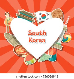 Korea background design. Korean traditional sticker symbols and objects.