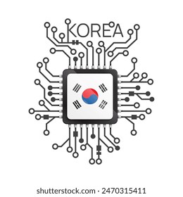 Corea del tablero del circuito. Circuito eléctrico de la bandera de la nación microchip negro. Ilustración vectorial