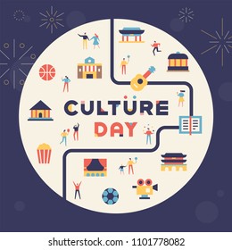 Korea culture day circle map concept flat design style vector graphic illustration set