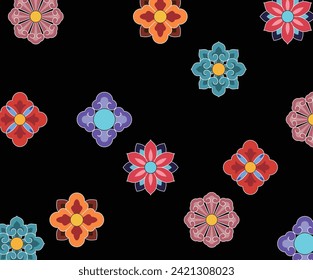 Korea Dancheong pattern vector elements traditional Asia oriental floral pattern shapes art colorful unique flower graphic design texture thanksgiving culture bloom wall 