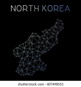 Korea, Democratic People's Republic Of network map. Abstract polygonal Korea, Democratic People's Republic Of network map design. Map of Korea, Democratic People's Republic Of network connections.