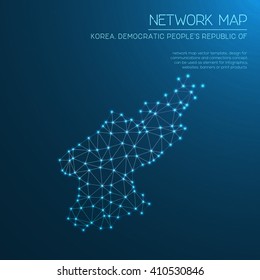 Korea, Democratic People's Republic Of network map. Abstract polygonal Korea, Democratic People's Republic Of network map design with glowing dots and lines.