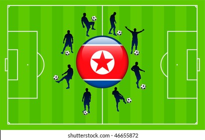 Korea DPR Flag Icon Internet Button with Soccer Match Original Vector Illustration