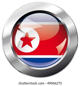 Korea DPR shiny button flag vector illustration. Isolated abstract object against white background.