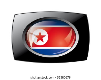 Korea DPR shiny button flag with black frame -  vector illustration. Isolated abstract object against white background.
