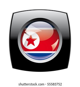 Korea DPR shiny button flag with black frame -  vector illustration. Isolated abstract object against white background.