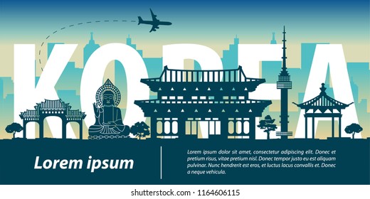 Korea Famous Landmark Silhouette Style,Korea Text Within,travel And Tourism,vector Illustration