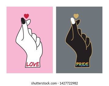 Korea finger heart gesture set in flat vector design. LGBTQ gay pride sign.