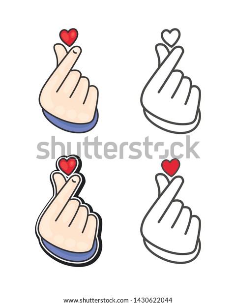 韓国の指の心のベクター画像イラスト 韓国の指の心 愛してる のハングルベクターイラスト 韓国の象徴である手の心 愛の手のジェスチャーのメッセージ ウェブ用にスタイル化された署名アイコンと印刷 のベクター画像素材 ロイヤリティフリー
