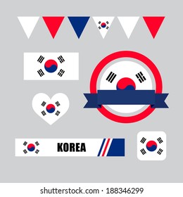 Korea flag, banner and icon patterns set illustration