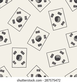 Korea flag doodle seamless pattern background