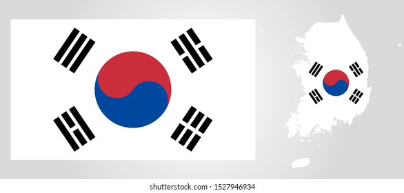 KOREA flag and map on a gray background
