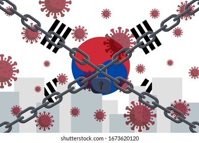 Korea flag with outbreak deadly coronavirus covid-19. Concept of coronavirus quarantine. Coronavirus outbreak in Korea.