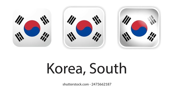 Iconos vectoriales de la bandera de Corea establecidos en forma de cuadrado redondeado